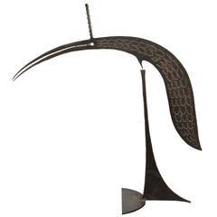 Torch-Cut Steel Kinetic Bird Sculpture