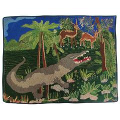 Vintage Hand Embroidered Crocodile Tapestry Dated 1940