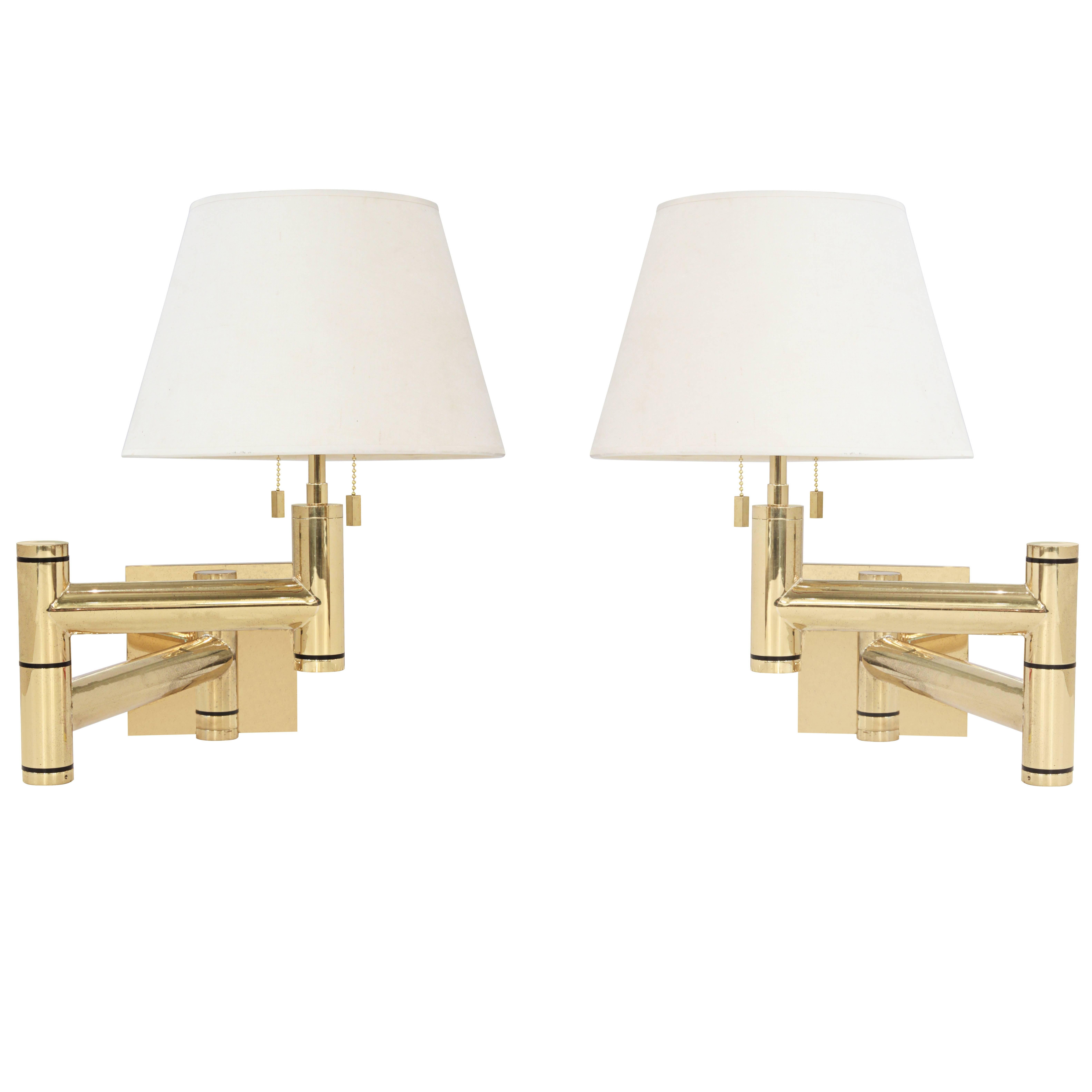 Pair of Exceptional Swing Arm Wall Lamps by Karl Springer