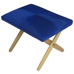 Mid-Century Danish Oak Ottoman in Blue Calf Hide 11