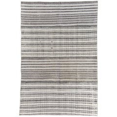 Striped Ivory and Gray Anatolian Kilim, Vintage Flat-Weave Rug
