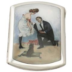 German Silver and Erotica Enamel Cigarette Case - Antique Circa 1920 3