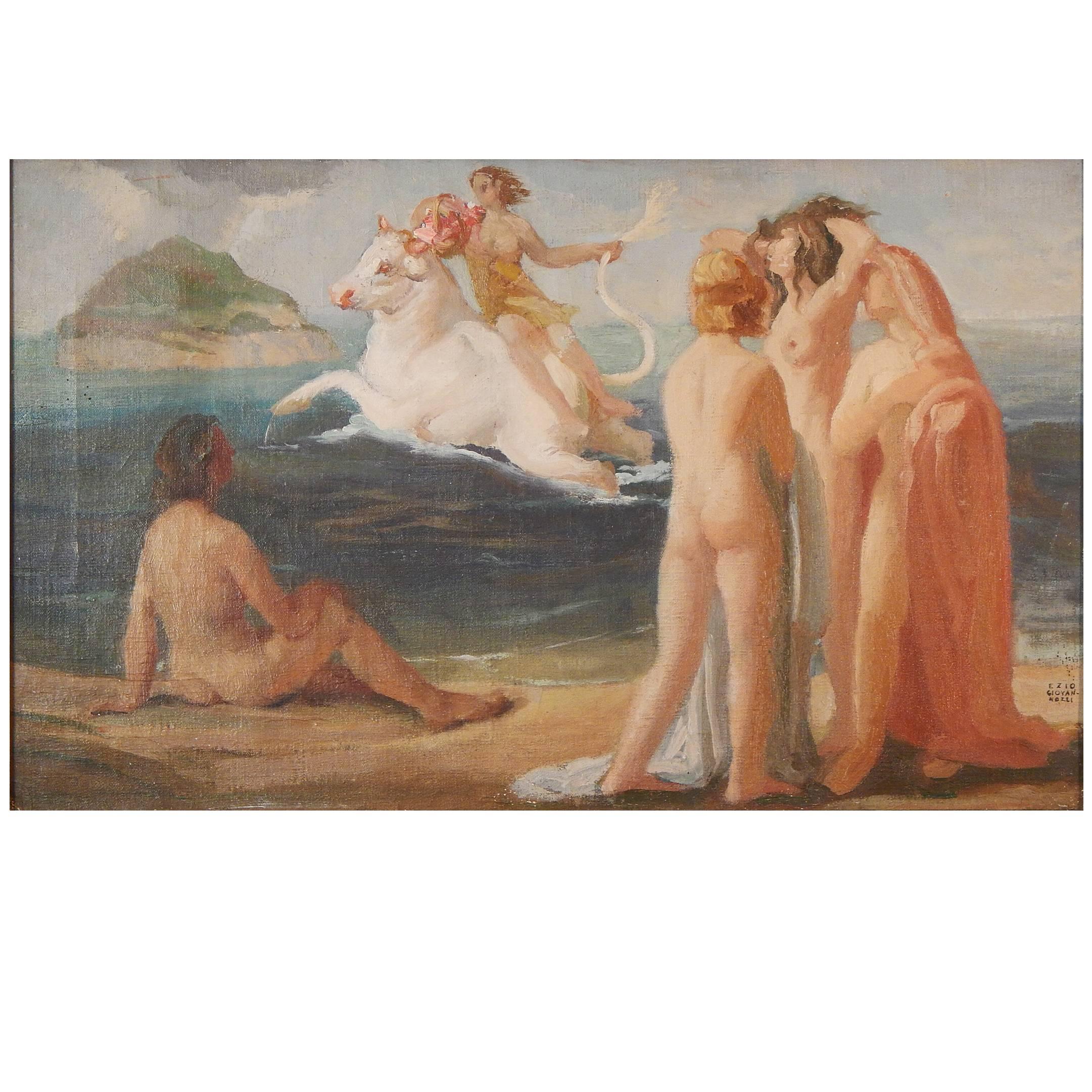 "Europa Spirited off to Crete, " Important Art Deco Mural Study by Giovannozzi For Sale