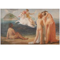 Vintage "Europa Spirited off to Crete, " Important Art Deco Mural Study by Giovannozzi