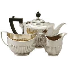 Sterling Silver Three-Piece Tea Service, Queen Anne Style, Antique Edwardian
