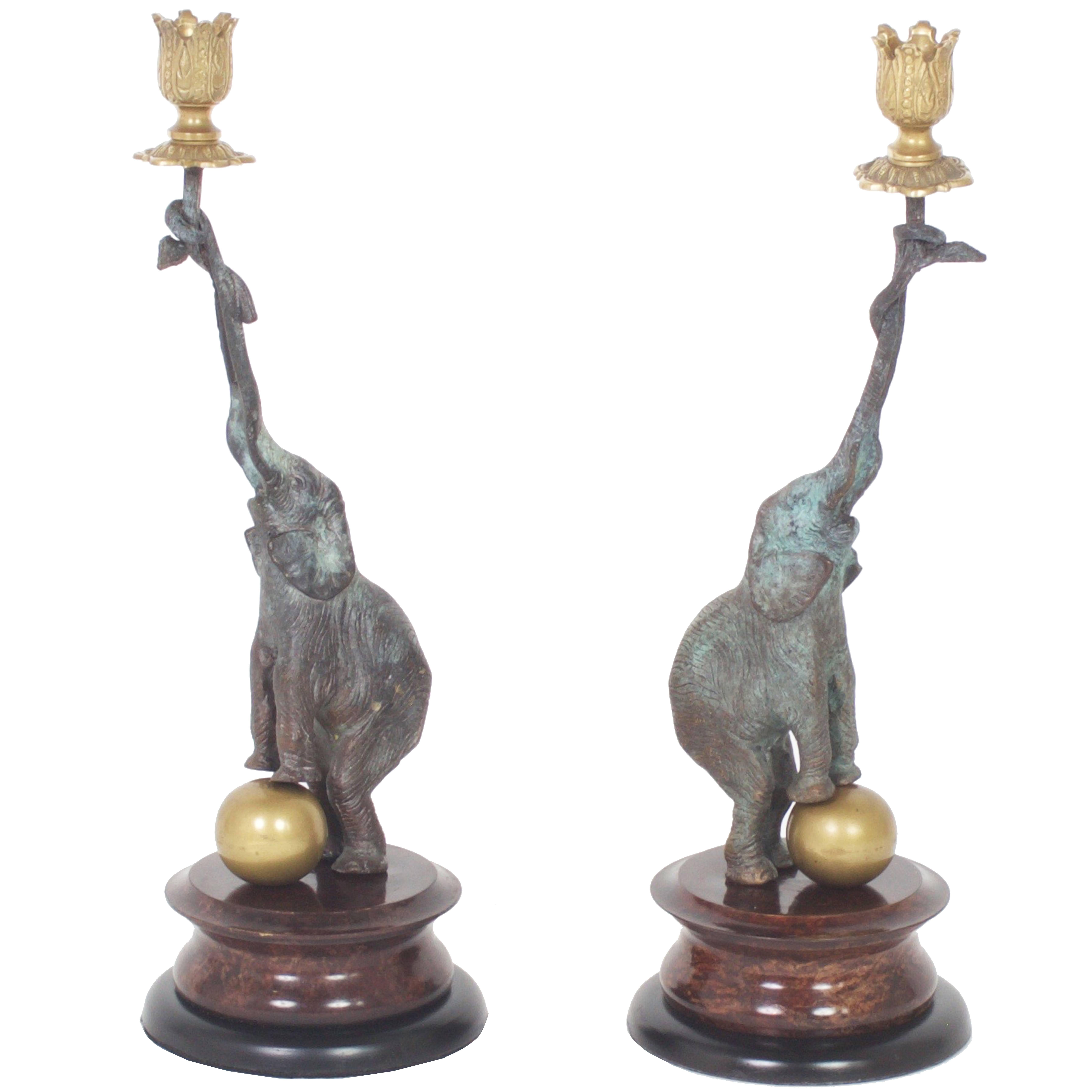 Sophisticated Mid-Century Pair of Elephant Candleholders