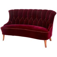 1950s Scandinavian Plush Velvet Shaped Sofa