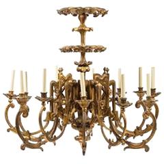 Exceptional Pair of 19th Century English Giltwood Twelve-Light Chandeliers 2