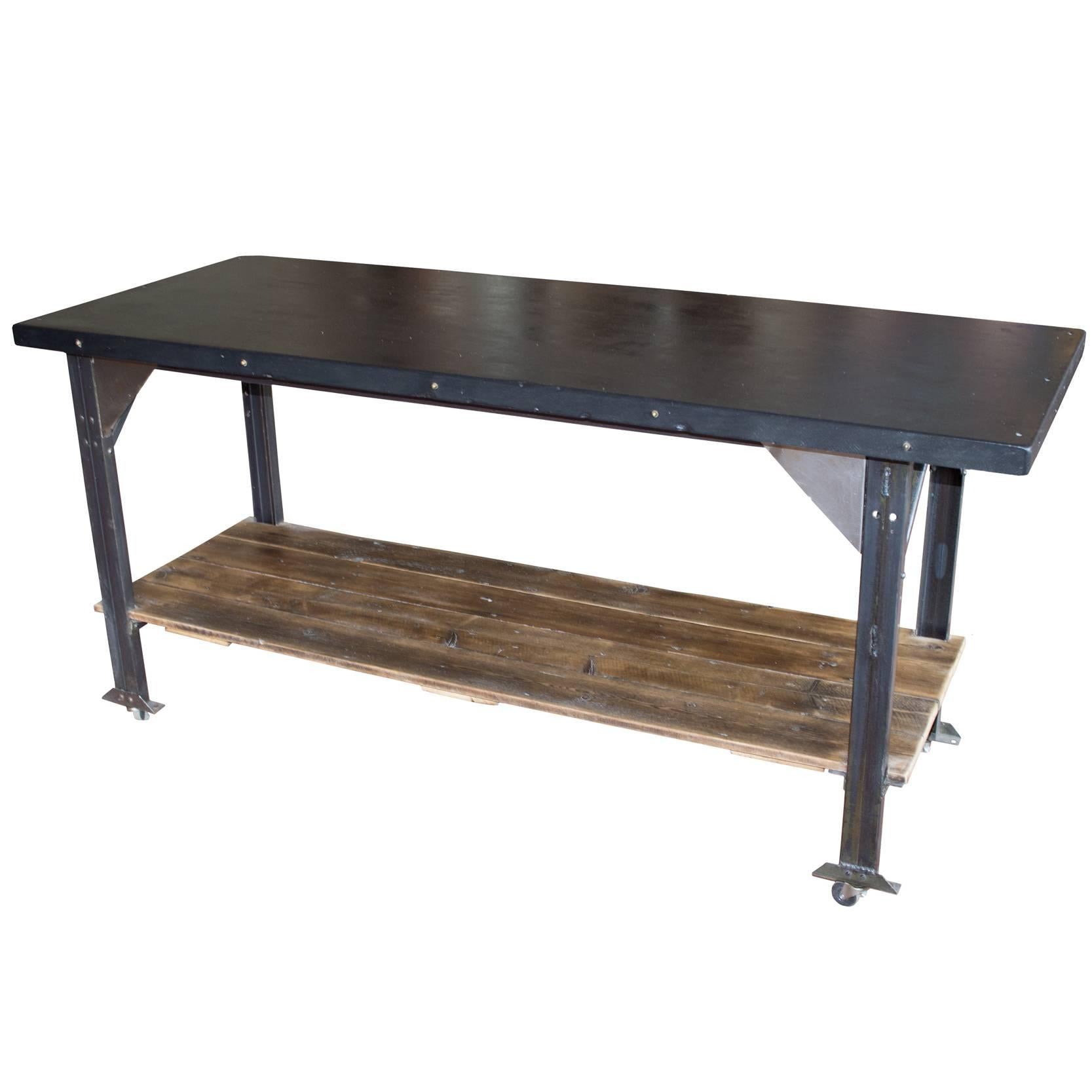 19th Century Slate and Metal Kitchen Island