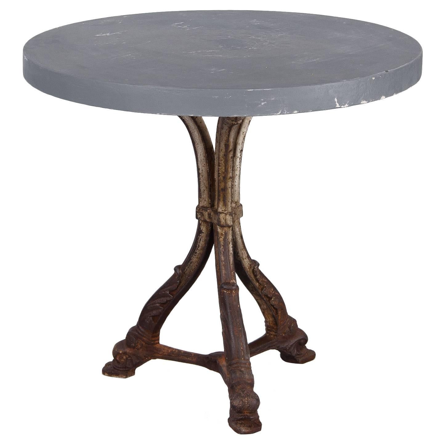 French Art Nouveau Period Iron Pedestal Table with Concrete Top, 1910s