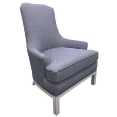 Hollywood Regency High Back Blue & Gray Armchair 10