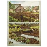 Vintage German School Chart, Poster "Peat Extraction"