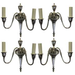 Set of Four English Silver Wall Lights