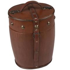 Vintage Leather Clad Wood Lined Wine Cooler, French, circa 1950