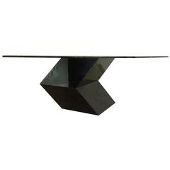 table de salle à manger moderne en plexiglas trapézoïdal des années 1970 avec plateau en verre diamanté
