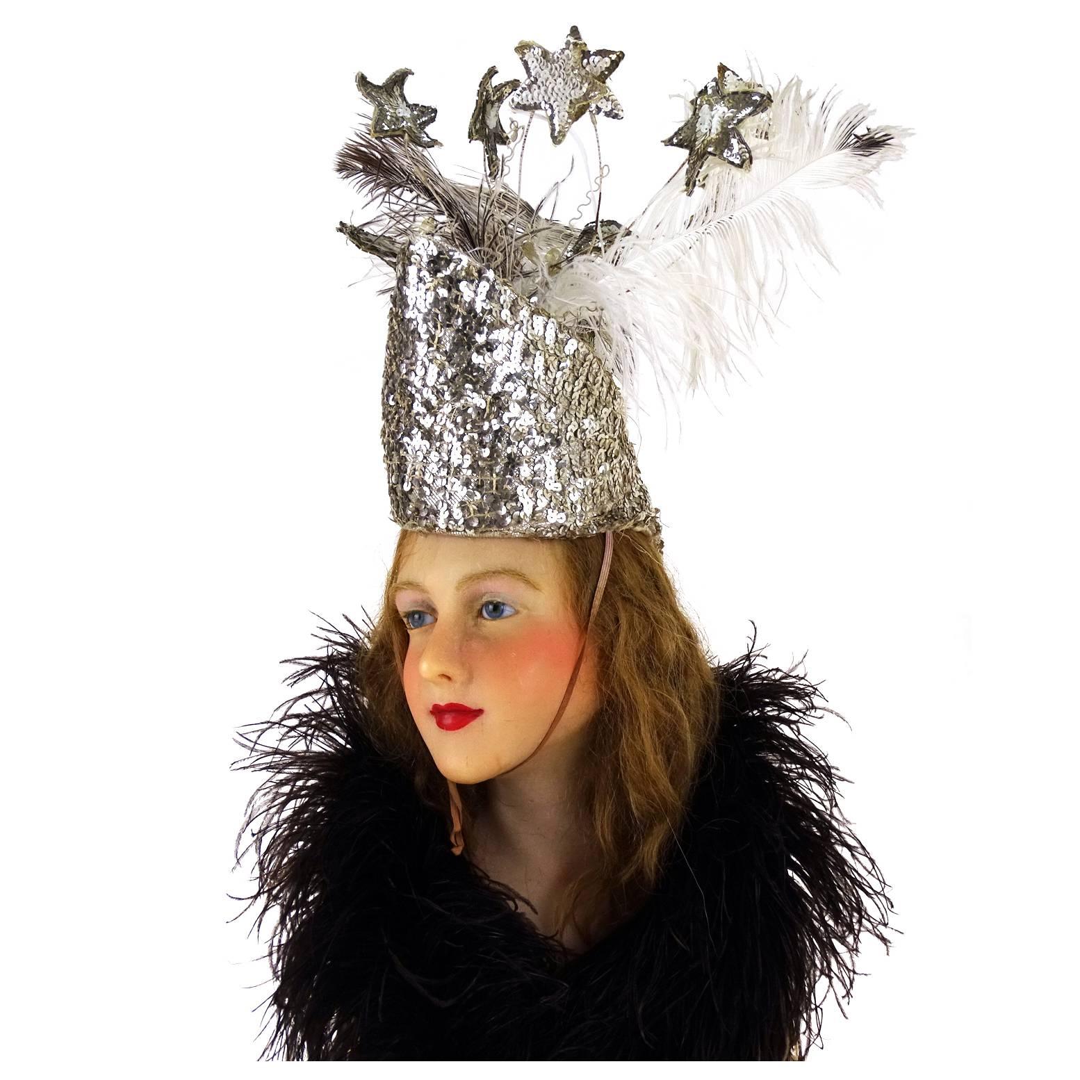 1940s-1950s Stage Theater Opera Headdress Hat Mannequin Bust