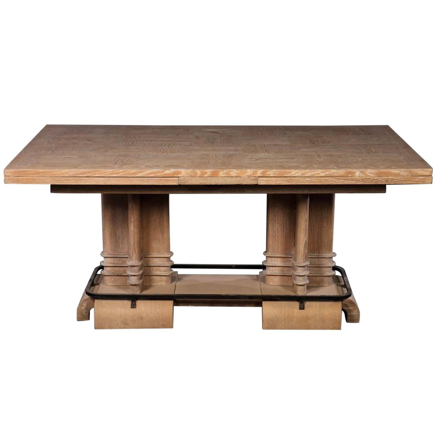 Frank Lloyd Wright Style Art Deco Cerused Oak Dining Table For Sale