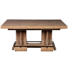 Frank Lloyd Wright Style Art Deco Cerused Oak Dining Table