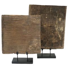 Pair of 19th Century Ribbed Wooden Washboards on Stands, Thailand