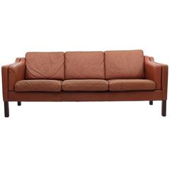 Chestnut Brown Leather Sofa - Danish, Mid Century Modern