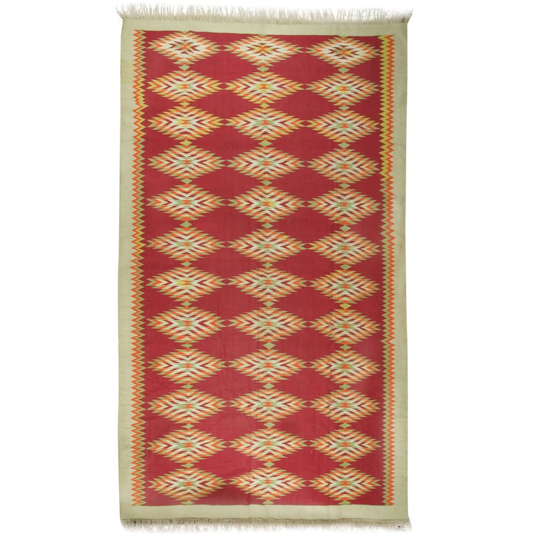 Gallery Size FlatWeave Cotton Dhurrie For Sale at 1stdibs