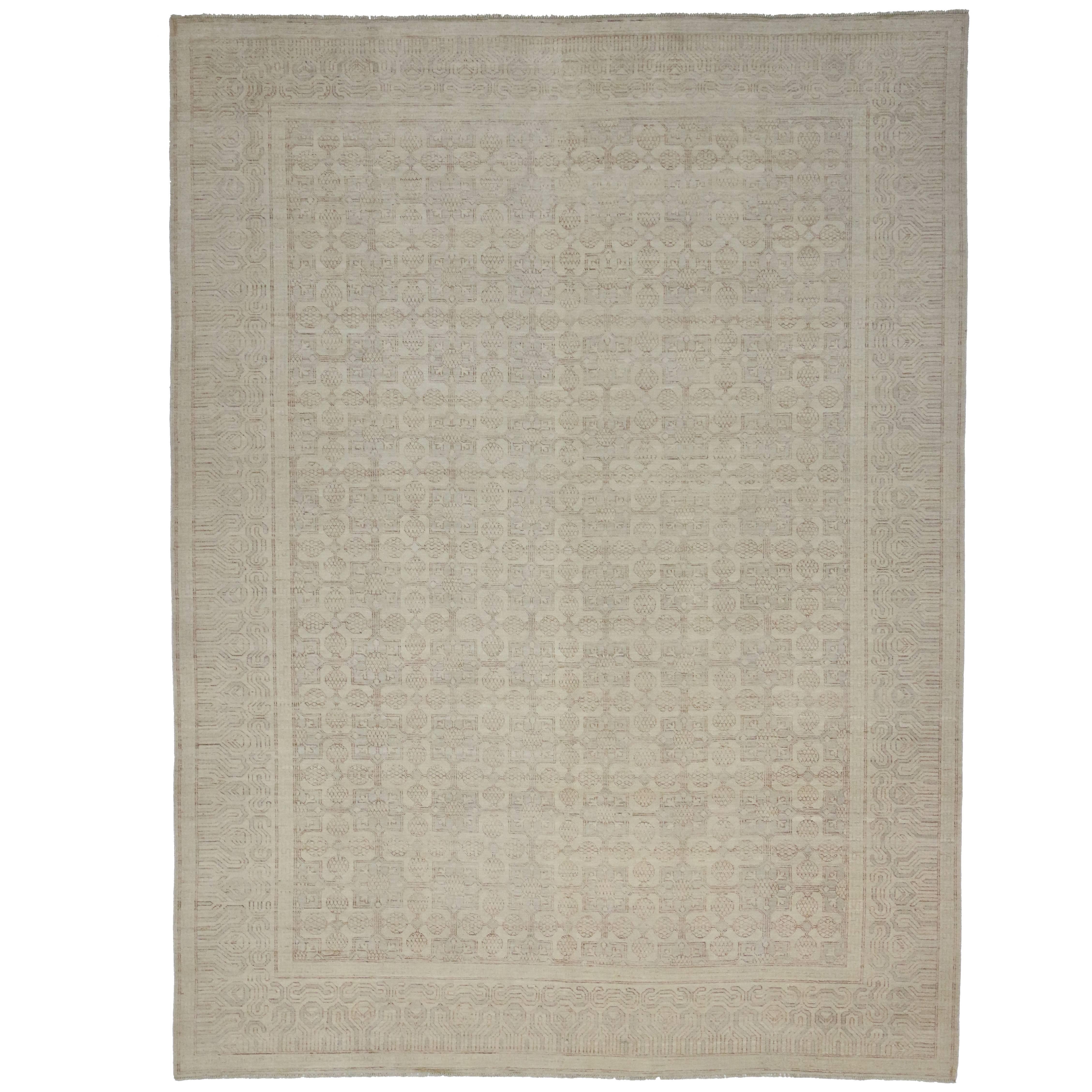 New Modern Khotan Style Rug with Transitional Design in Muted Colors