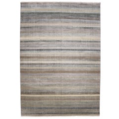 Transitional Indian Striped Area Rug with Modern Cottage Style and Bucolic Charm