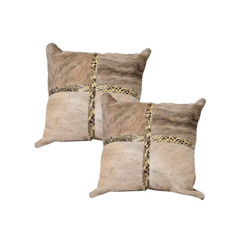 Beige Cowhide Pillows with Python Trim  For Sale