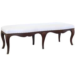 18th Century French Walnut Bench with Muslin Upholstery