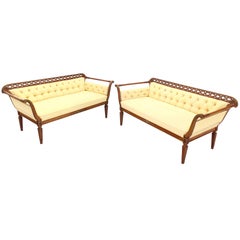 Pair of Regency Style Sofas or Loveseats Gold Upholstery