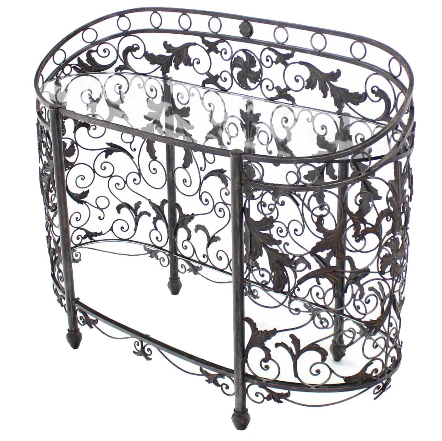 Maitland Smith Wrought Forged Iron Oval Side Board Server Display Case Console  For Sale