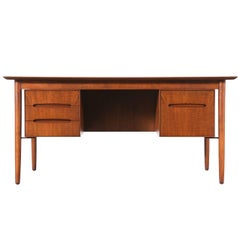 Danish Modern Executive Walnut Desk with Bookshelf Backrest