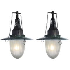 Antique Pair of Fluted Glass Gas Lamps
