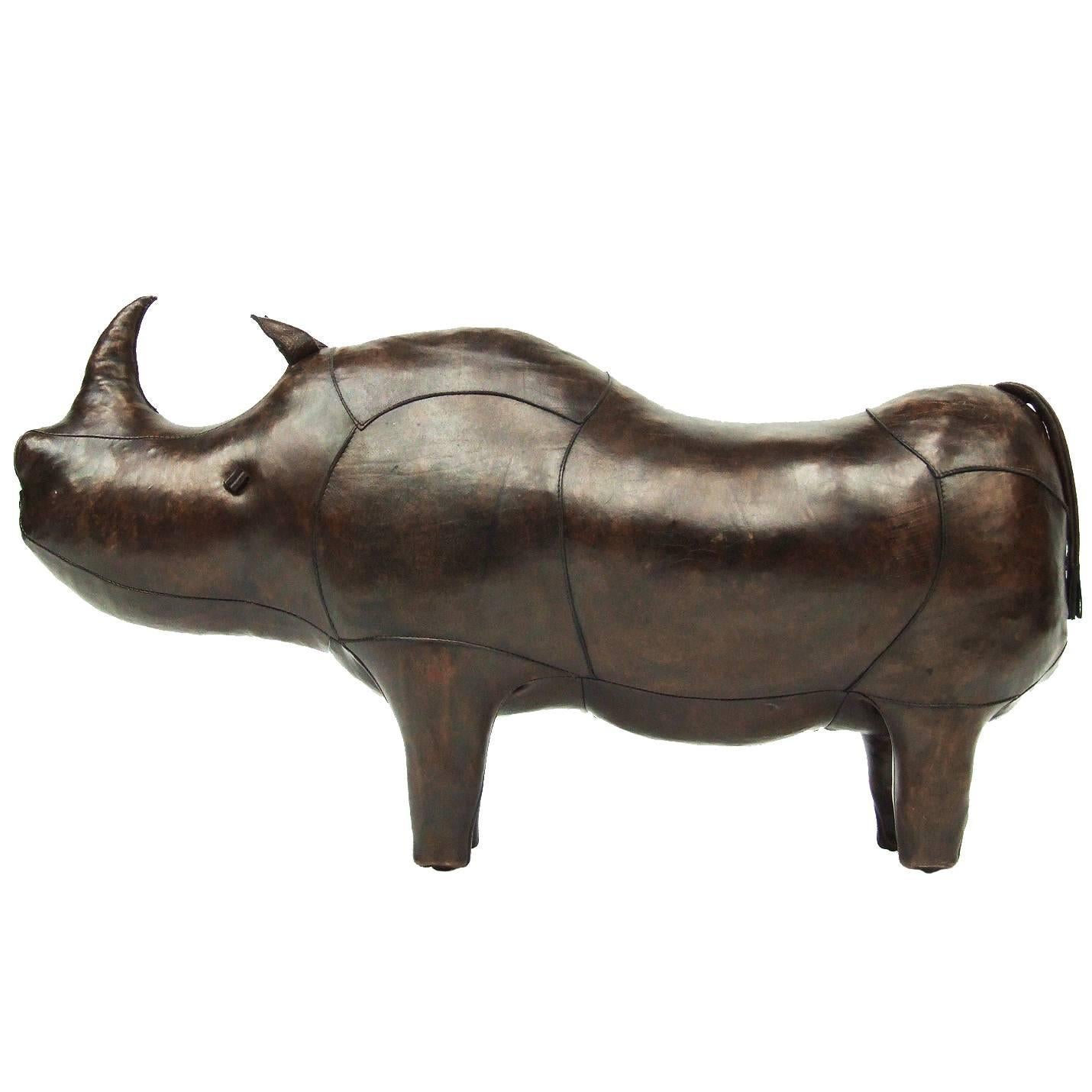 Vintage Large Omersa Leather Rhino Footstool Sculpture