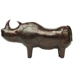 Grande sculpture vintage de tabouret Rhino en cuir Omersa