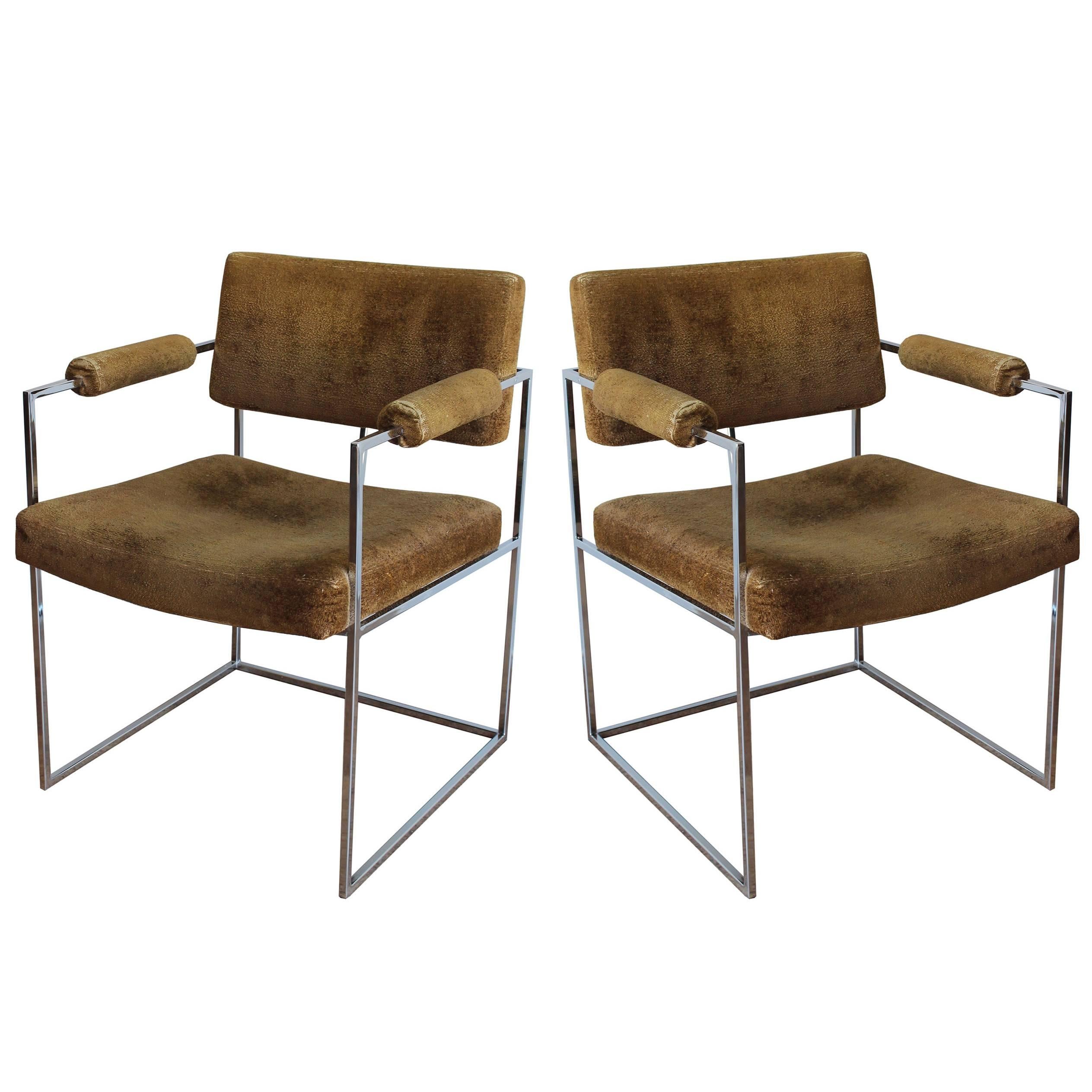 Pair of Milo Baughman Chrome Chairs