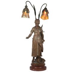 19th Century Figural Table Lamp with Steuben Shades 2