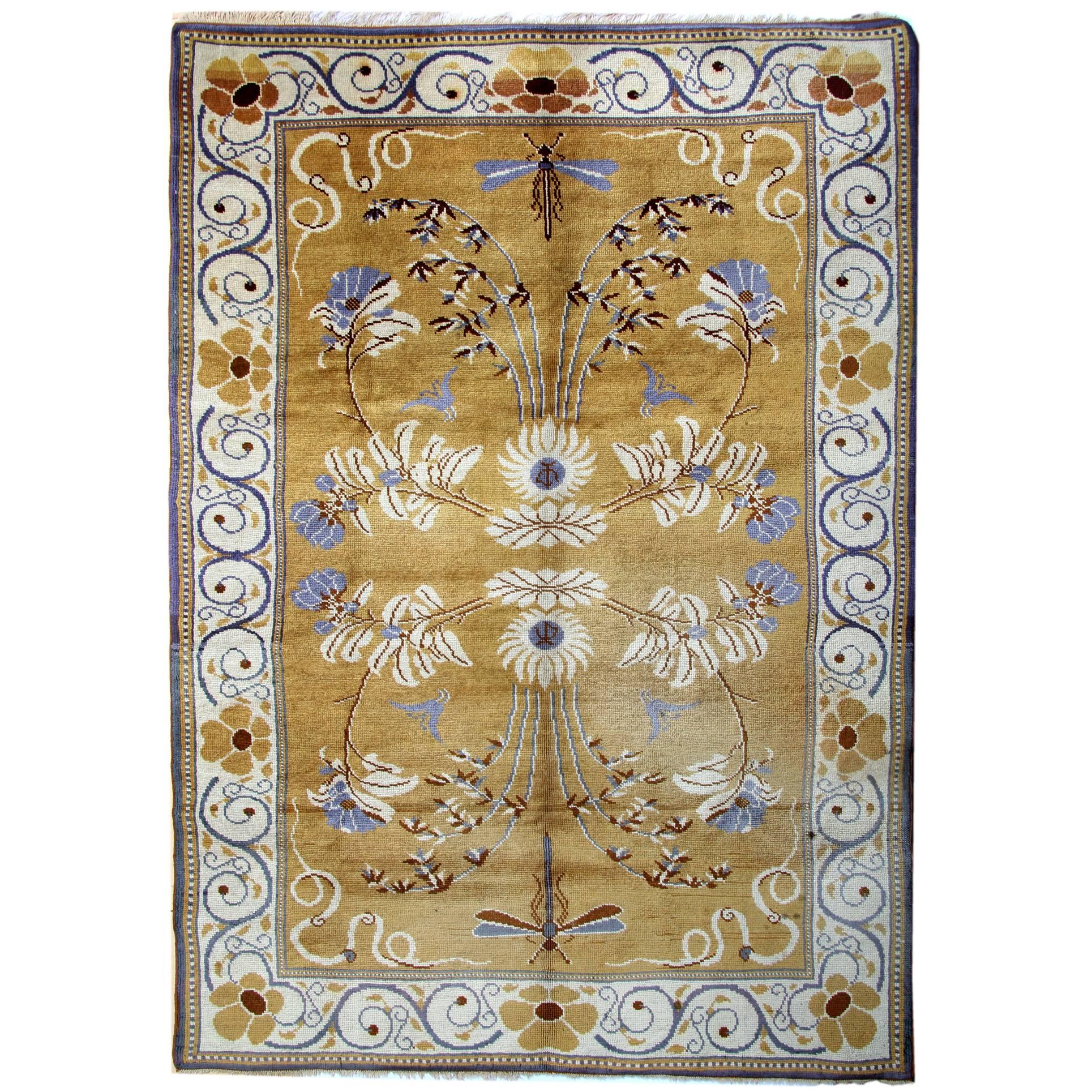 Oriental Rug Gold Antique Rugs, Irish Floral Handmade Carpet for Sale