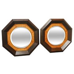Pair of Woven Seagrass Octagonal Mirrors