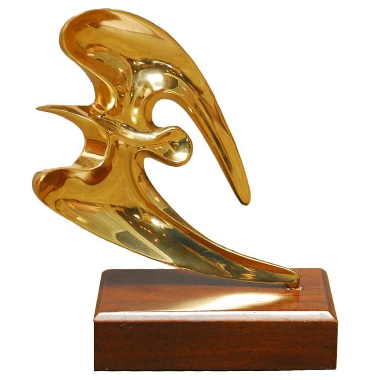 Mid-Century Brass Seagull Sculpture on Stand