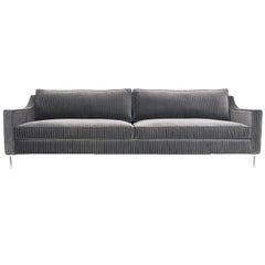 Mid-Century Style Audrey Sofa in Charcoal Pinstripe Print w/ Chrome L-Legs