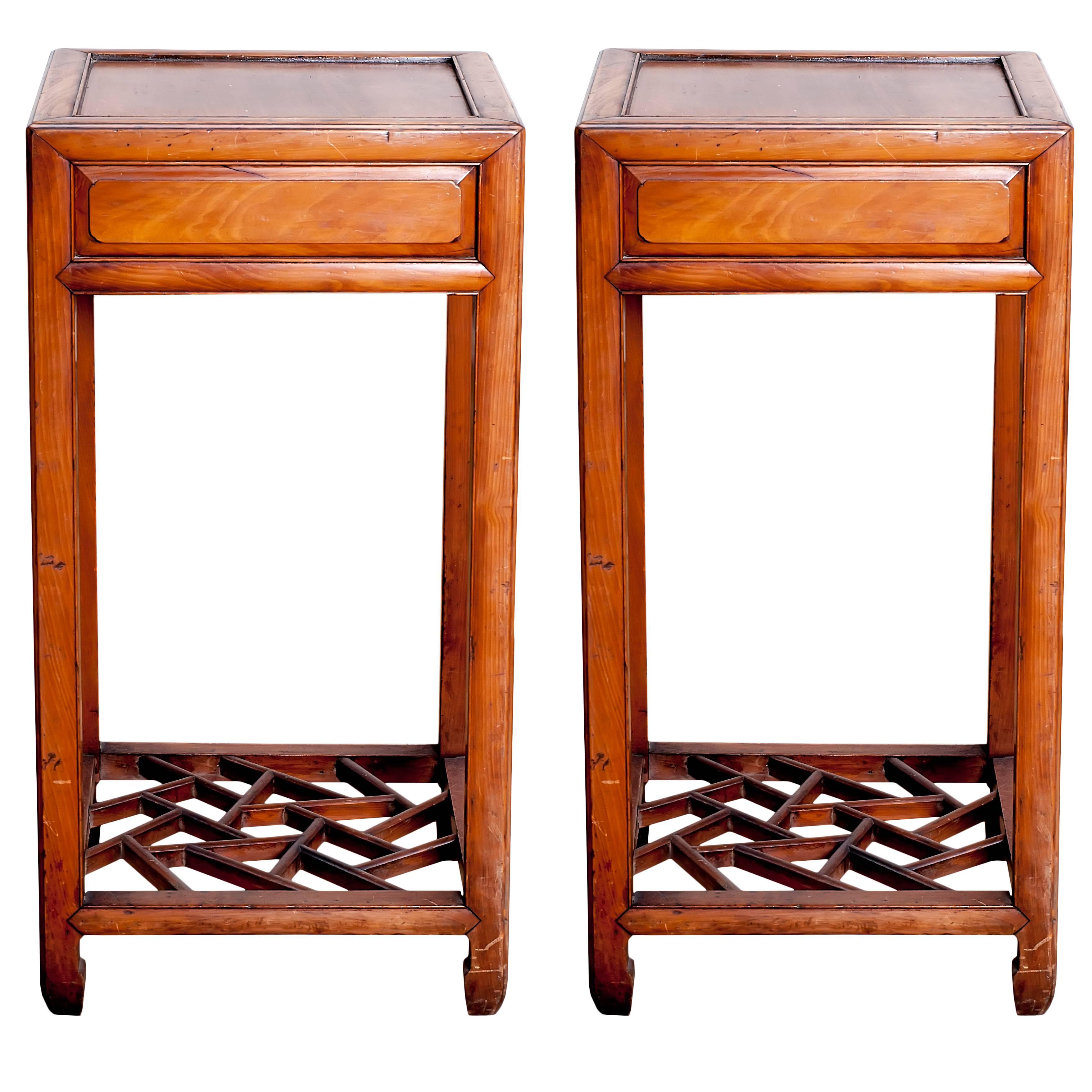 Pair of Modern Chinese Hardwood Bedside Tables