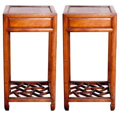 Vintage Pair of Modern Chinese Hardwood Bedside Tables