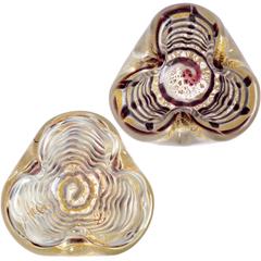 Barovier Toso Murano Purple, Gray, Gold Italian Art Glass Decorative Bowls 12