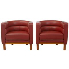 Pair of 1970s Leather Club Lounge Armchairs