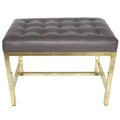 Paul McCobb Style Brass and Leather Bench