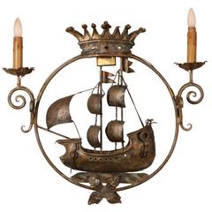 Antique Galleon Form Metal Sconce or Pendant Light 5