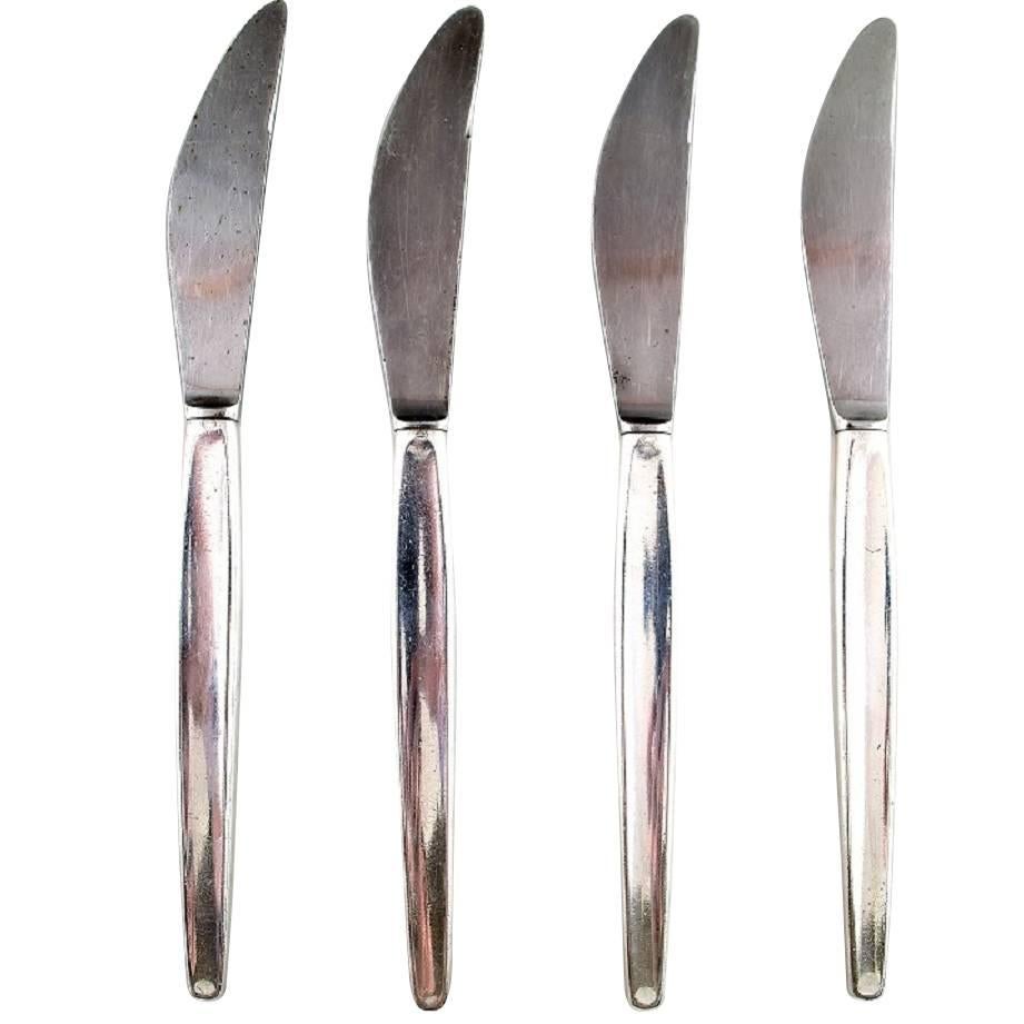 Georg Jensen Sterling Silver Cypres Four Lunch Knives For Sale