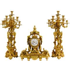 Large Louis XVI Style Ormolu Clock Set by F. Barbedienne