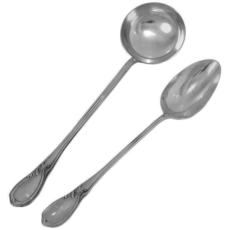 Canaux French All Sterling Silver Soup Ladle and Serving Spoon Rococo For Sale